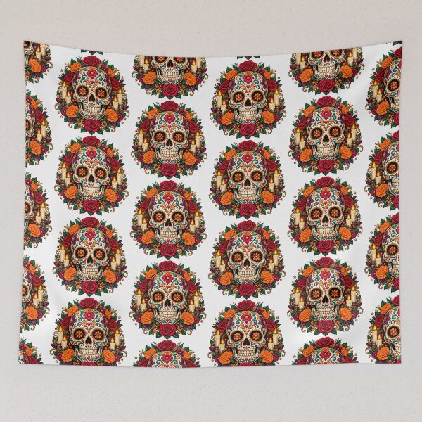 Item preview, Colorful Floral Skull – Roses, Marigold Flowers & Ornamental Details designed and sold by Clothes With Smiling Animals Walt Gral.