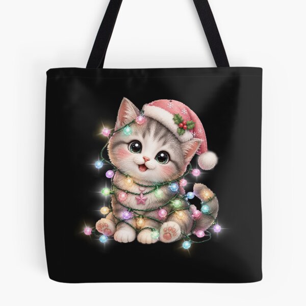 Item preview, Cute Kitten Wrapped in Fairy Lights | Kawaii Holiday Cat designed and sold by Verycutethings.