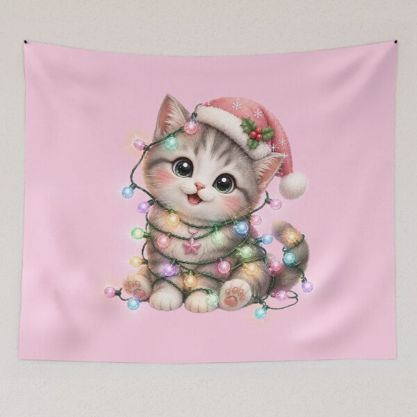 Item preview, Cute Kitten Wrapped in Fairy Lights | Kawaii Holiday Cat designed and sold by Verycutethings.