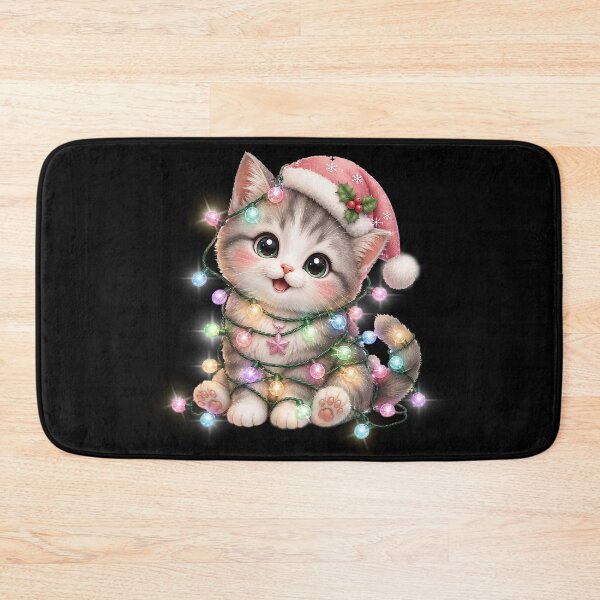 Item preview, Cute Kitten Wrapped in Fairy Lights | Kawaii Holiday Cat designed and sold by Verycutethings.