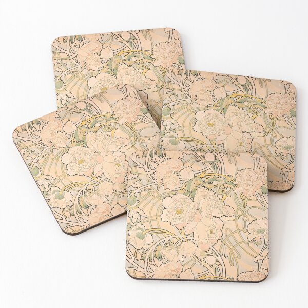 Item preview, Alfonse Mucha Art Nouveau Peonies designed and sold by antiqueart.