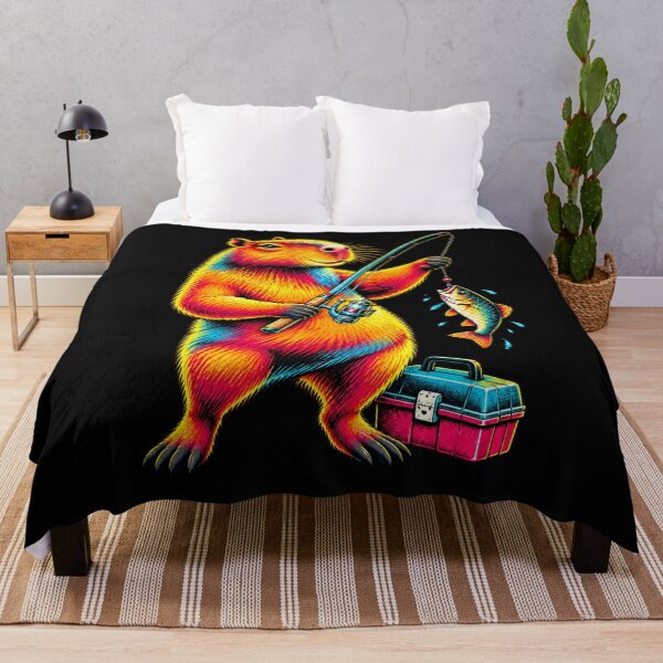 Item preview, Fishing Capybara Colourful Animal Angler Design designed and sold by JesterKrewArt.