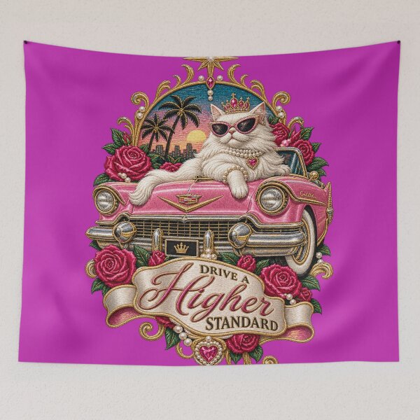 Item preview, Pink Vintage Luxury Car Cat Embroidery – Drive a Higher Standard Retro Glam Design designed and sold by Emoji Emblems.