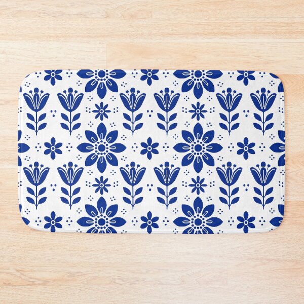 Item preview, Blue Folk Floral Pattern designed and sold by yara.lahdo.