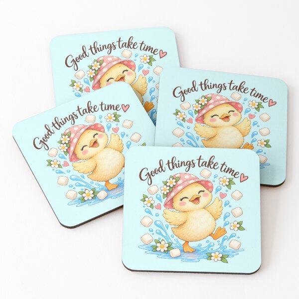 Item preview, Dancing Duck in Marshmallow Rain – Cute Kawaii Duck Watercolor designed and sold by StickyDelights.