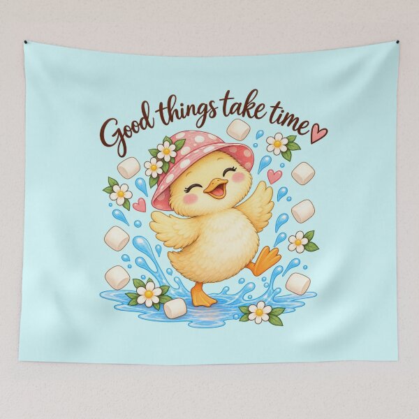 Item preview, Dancing Duck in Marshmallow Rain – Cute Kawaii Duck Watercolor designed and sold by StickyDelights.