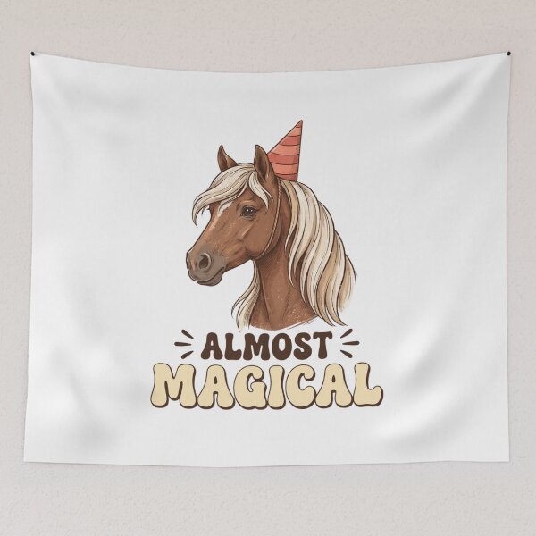Item preview, Almost Magical Funny Horse Unicorn Sarcastic Humor T-Shirt, Unicorn Lover Gift, Funny Graphic Tee designed and sold by Trendably.