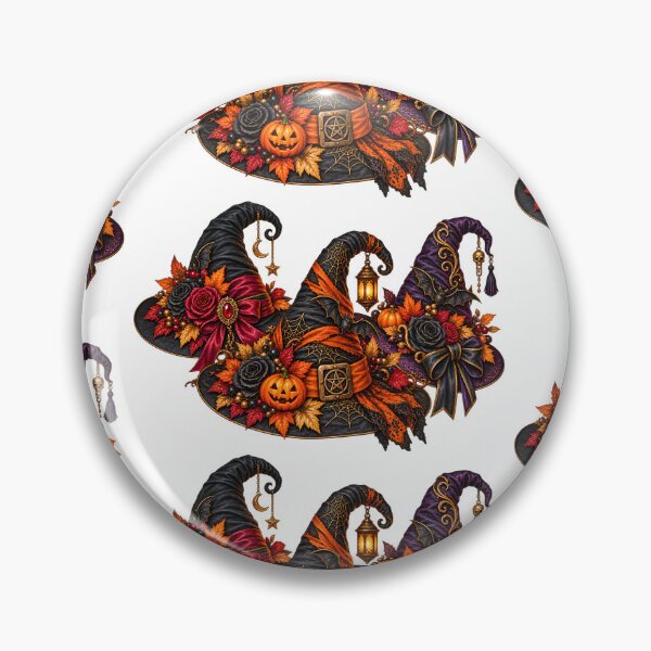 Item preview, Gothic Witch Hat Trio – Pumpkins, Roses & Autumn Leaves designed and sold by Clothes With Smiling Animals Walt Gral.