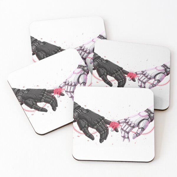 Item preview, Red String of Fate Cybernetic Hands Lo-Fi Romantic Streetwear designed and sold by TechNexusPrints.