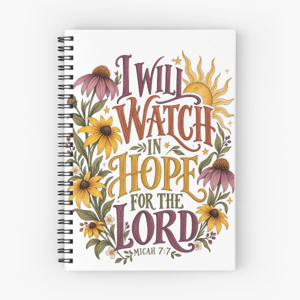Item preview, Christian Hope Floral Art, Micah 7:7 Faith Inspired Wildflower Design, Botanical Bible Verse Illustration designed and sold by SezzyDesigns.