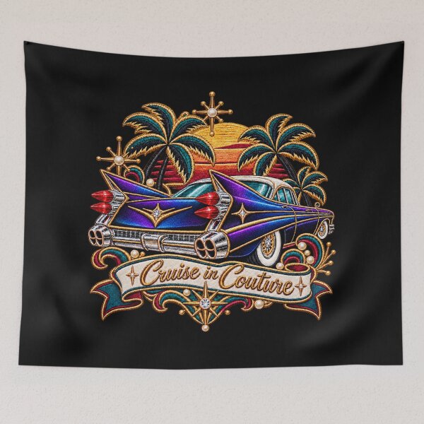 Item preview, Purple Blue Iridescent Vintage Tailfin Car Embroidery – Cruise in Couture Retro Luxury Design designed and sold by Emoji Emblems.