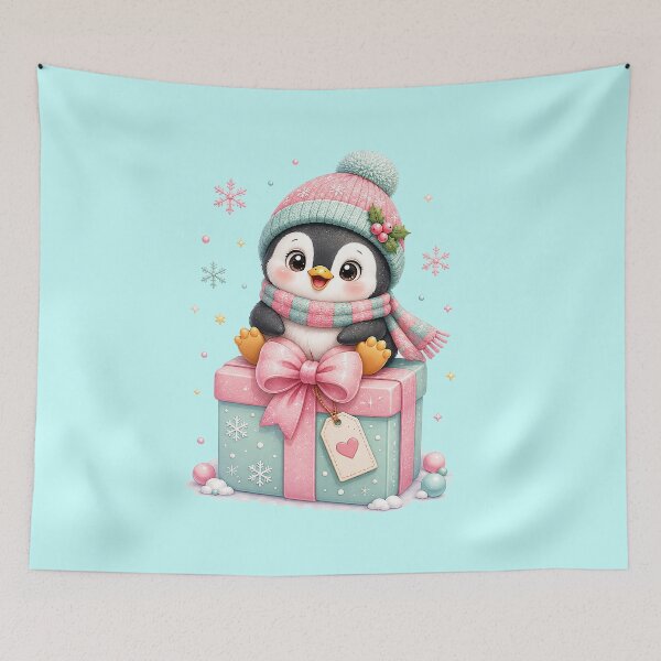 Item preview, Cute Penguin Sitting on a Gift Box | Kawaii Holiday Penguin designed and sold by Verycutethings.