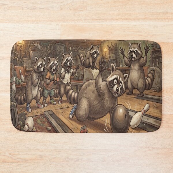 Item preview, Funny Trash Pandas Bowling Alley Chaos Cartoon Humor designed and sold by AfresStudio.