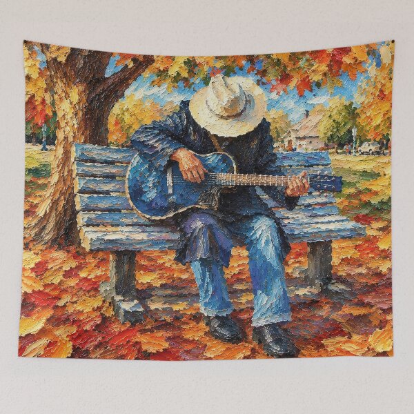 Item preview, Guitarist on Park Bench designed and sold by SuperCoolDuds.