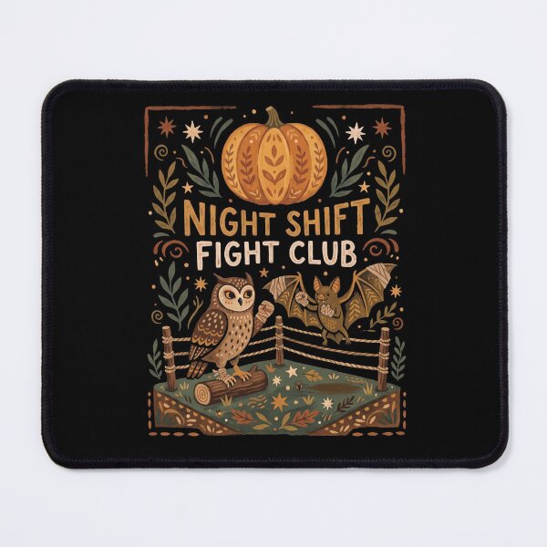Item preview, Night Shift Fight Club Boxing Owl And Bat Autumn Halloween Folk Art designed and sold by TeNovaStudio ⭐⭐⭐⭐⭐.