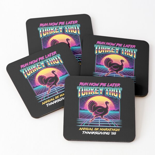 Item preview, Run Now Pie Later Turkey Trot Synthwave 80s Retro Thanksgiving Runner designed and sold by TeNovaStudio.