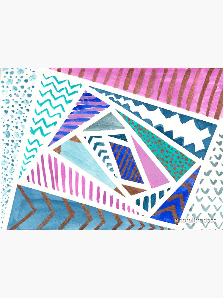 Pink Blue and Gold Watercolor Tape Resist Painting by jenofalltradesc