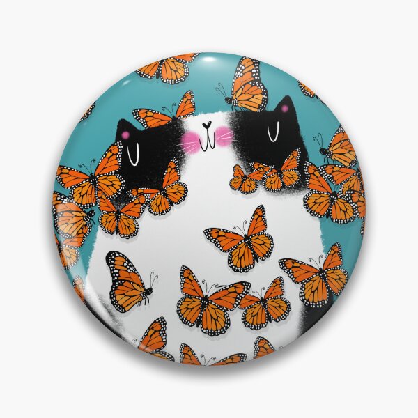 Item preview, Tuxedo Cat and Monarch Butterflies designed and sold by poket.piktures.