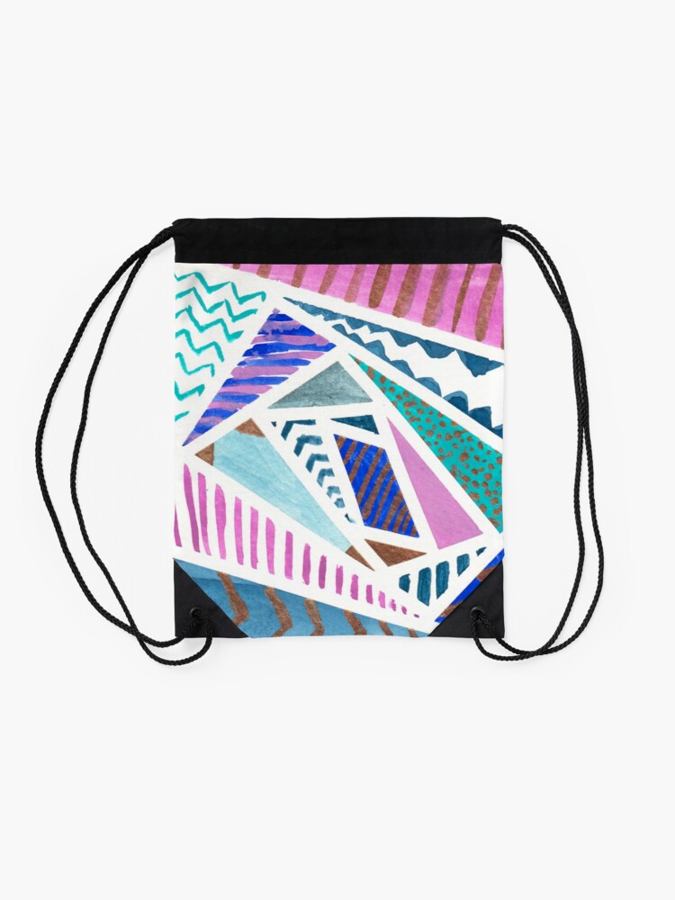 Alternate view of Pink Blue and Gold Watercolor Tape Resist Painting Drawstring Bag