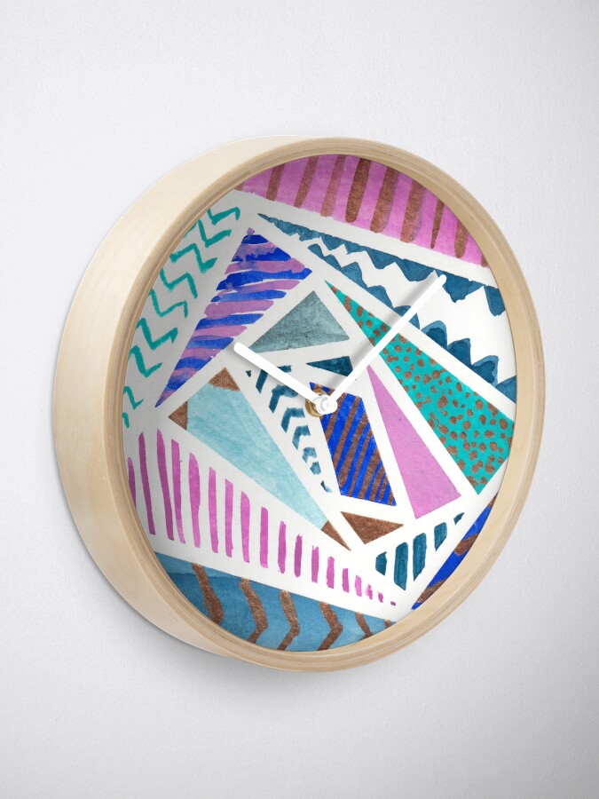 Alternate view of Pink Blue and Gold Watercolor Tape Resist Painting Clock