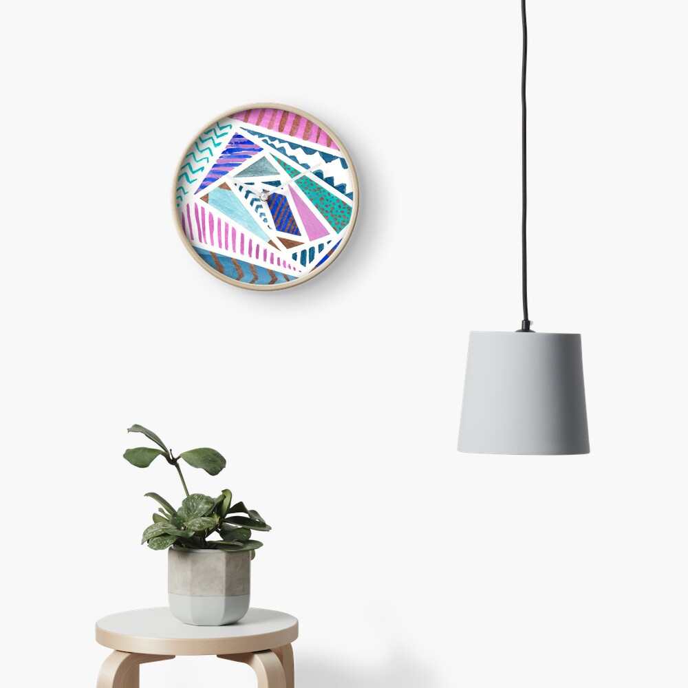 Pink Blue and Gold Watercolor Tape Resist Painting Clock