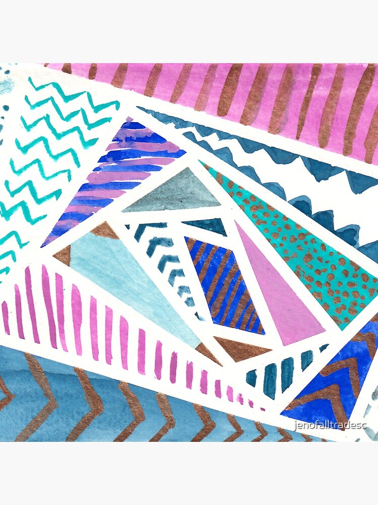 Pink Blue and Gold Watercolor Tape Resist Painting by jenofalltradesc