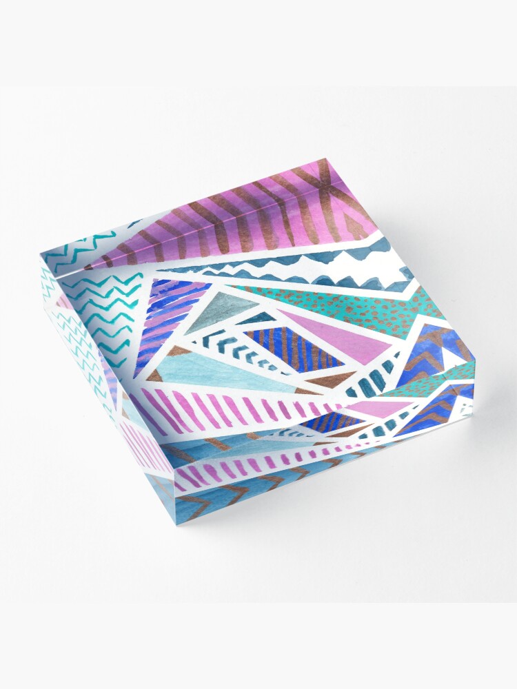 Alternate view of Pink Blue and Gold Watercolor Tape Resist Painting Acrylic Block