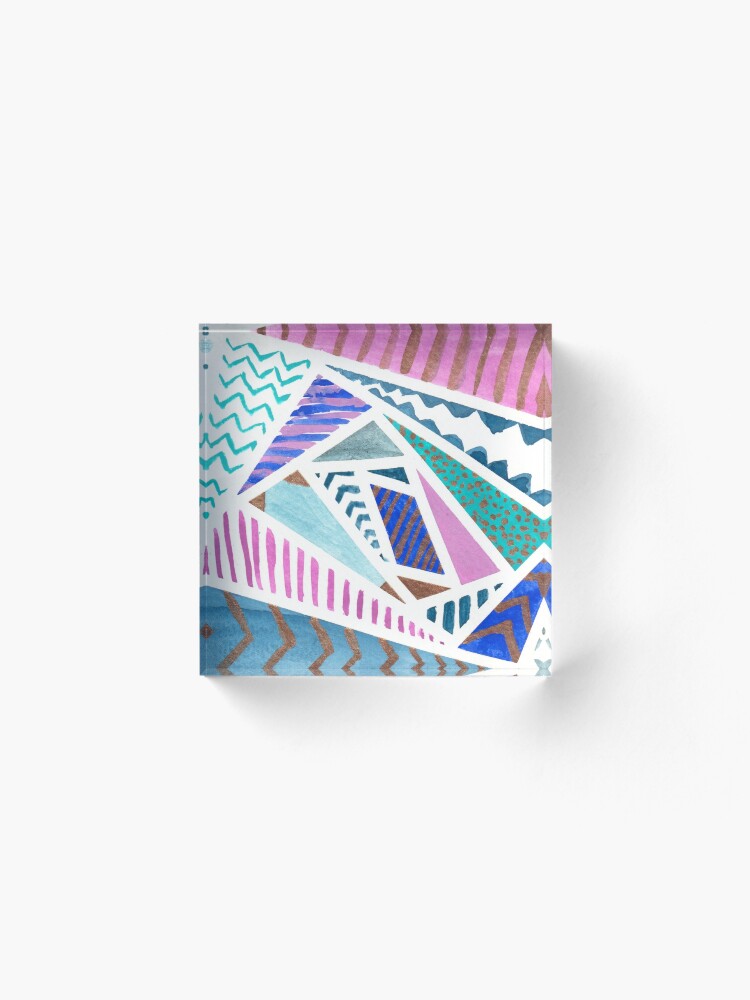 Alternate view of Pink Blue and Gold Watercolor Tape Resist Painting Acrylic Block