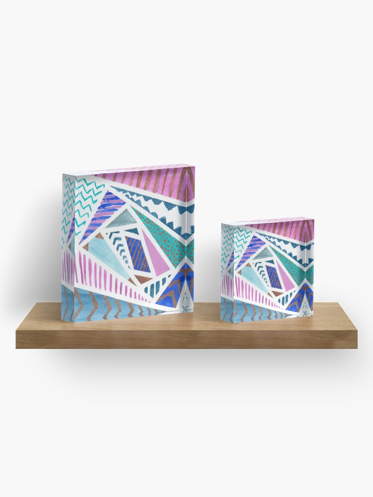 Alternate view of Pink Blue and Gold Watercolor Tape Resist Painting Acrylic Block