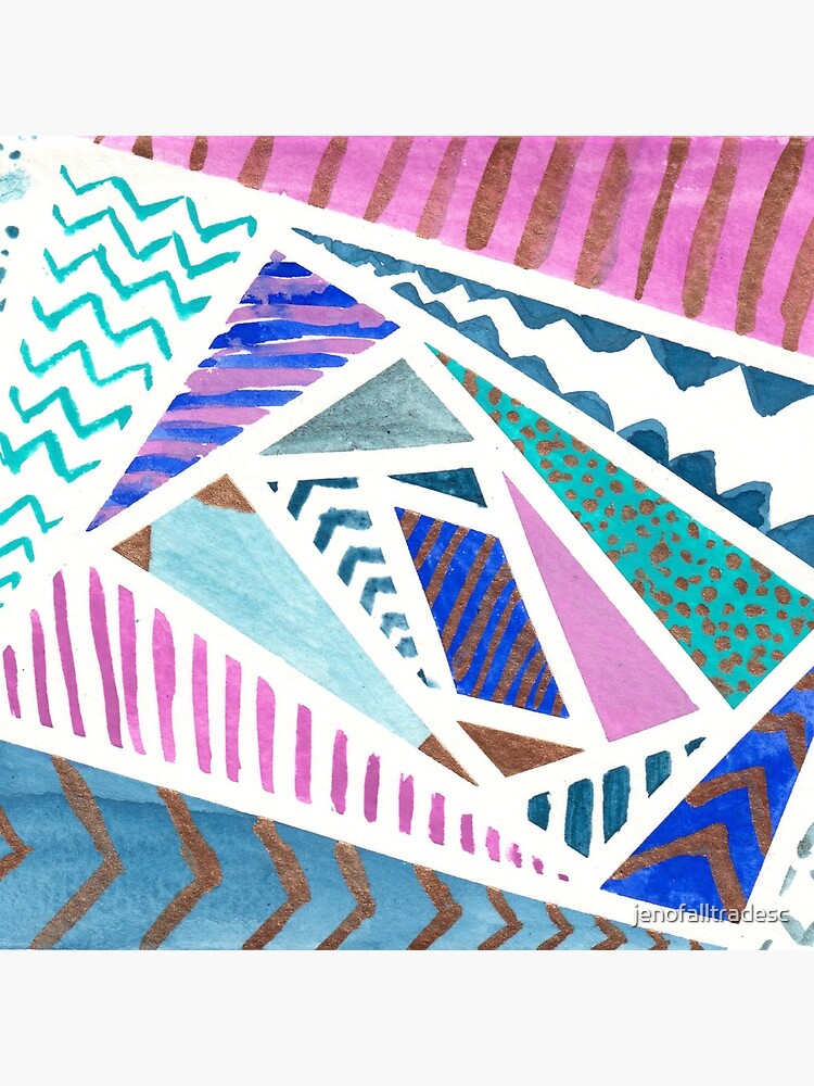 Pink Blue and Gold Watercolor Tape Resist Painting by jenofalltradesc