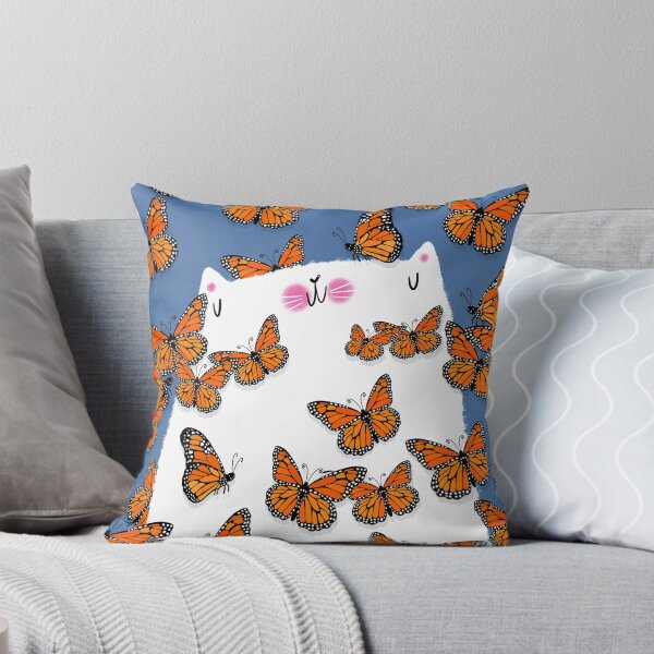 Item preview, White Cat and Monarch Butterflies designed and sold by poket.piktures.