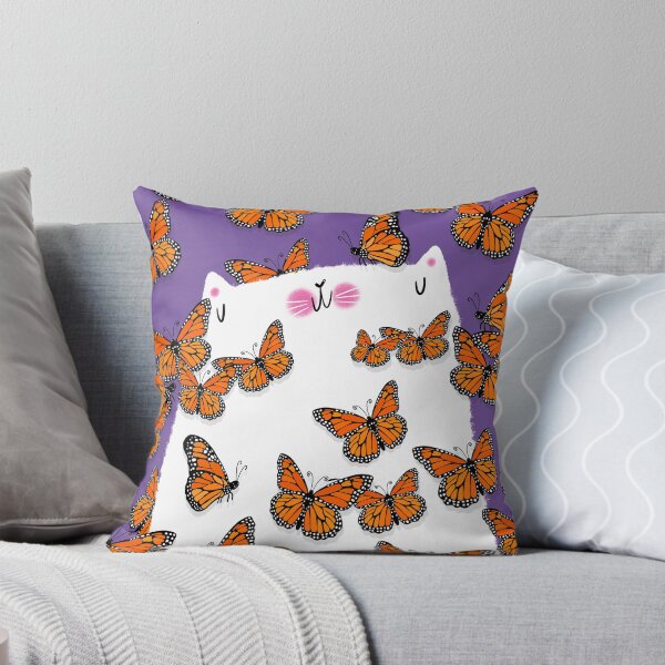 Item preview, White Cat and Monarch Butterflies designed and sold by poket.piktures.