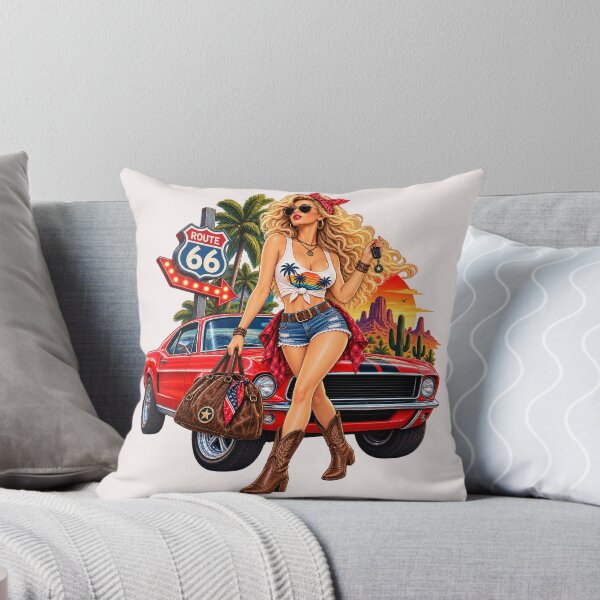 Item preview, Route 66 Retro Pin-Up Girl – Classic Car Road Trip Adventure designed and sold by Ghostwave Atelier.