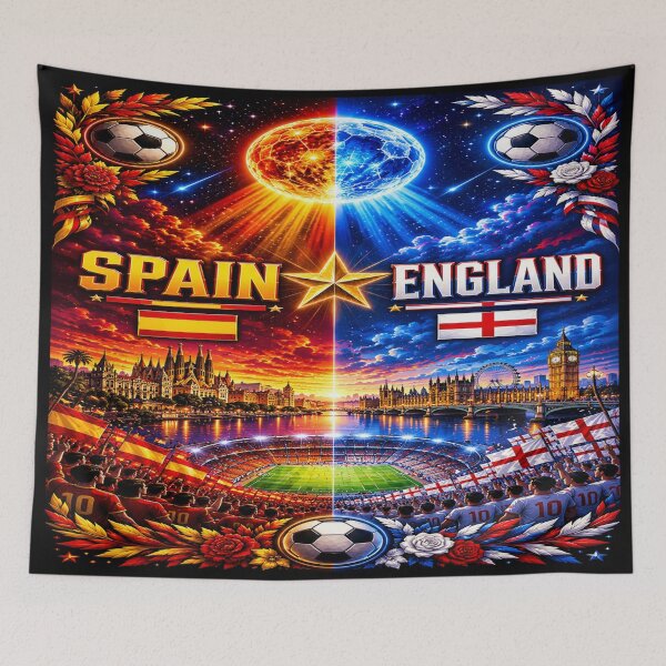 Item preview, Spain vs England football match poster/cosmic neon football rival art poster designed and sold by Nexus Space.