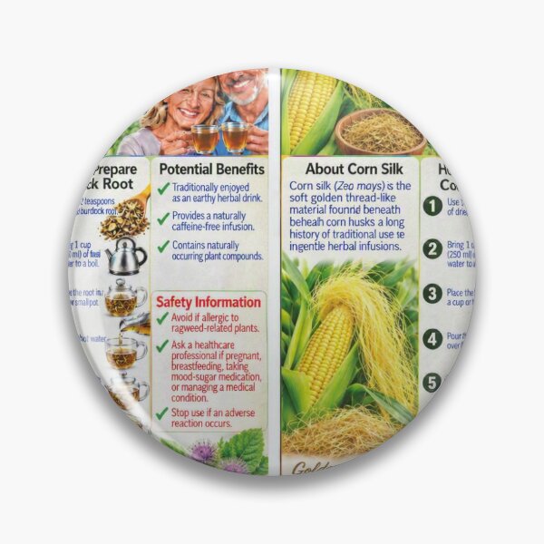 Item preview, Burdock Root & Corn Silk Herbal Guide – Earthy Woodland & Golden Harvest Tea Preparation Chart designed and sold by New Wave Artworks & Odds &Ends.