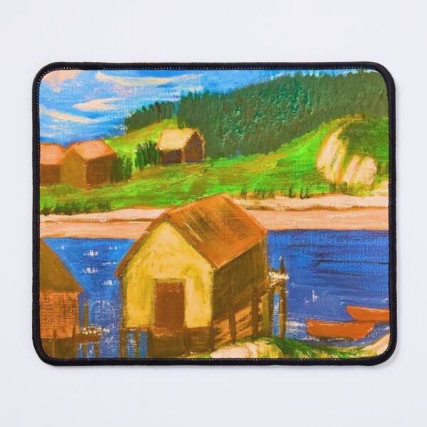 Item preview, Nature art houses by the lake (painted by hand in acrylics and gouache) designed and sold by Boy and Belugee Studio.