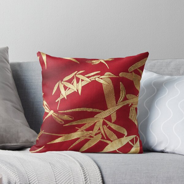 Item preview, Gold Bamboo and Dragonflies on Red Silk designed and sold by Bodique.
