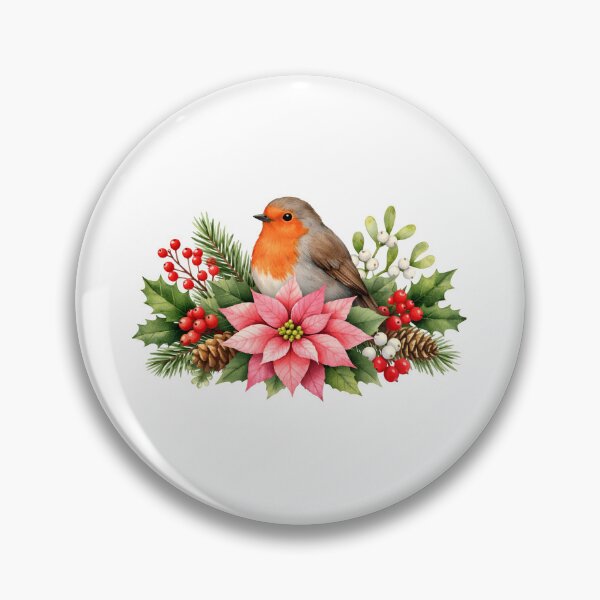 Item preview, Watercolor Christmas Robin with Poinsettia and Berries   designed and sold by silviaol.