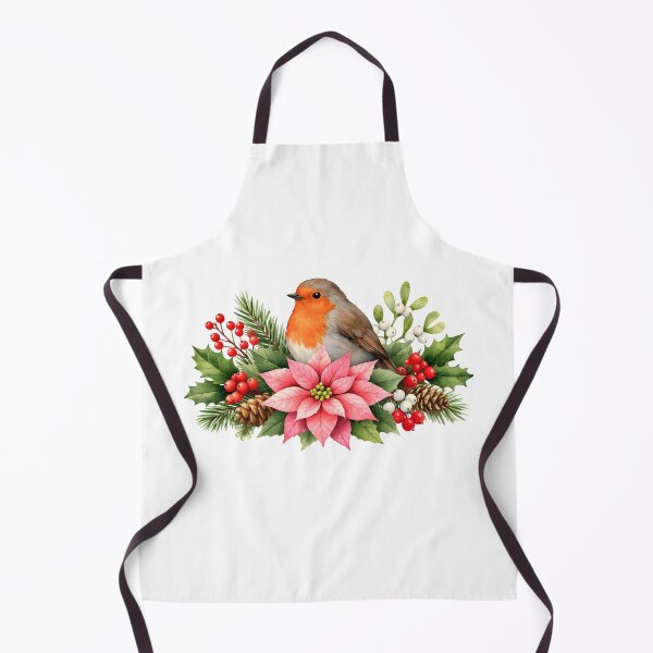 Item preview, Watercolor Christmas Robin with Poinsettia and Berries designed and sold by silviaol.