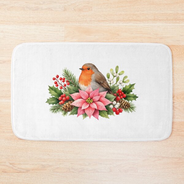 Item preview, Watercolor Christmas Robin with Poinsettia and Berries   designed and sold by silviaol.