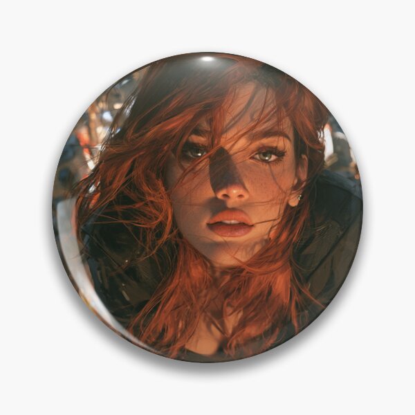 Item preview, Neon Rooftop Runner - Cyberpunk Redhead Portrait designed and sold by AxeWave.