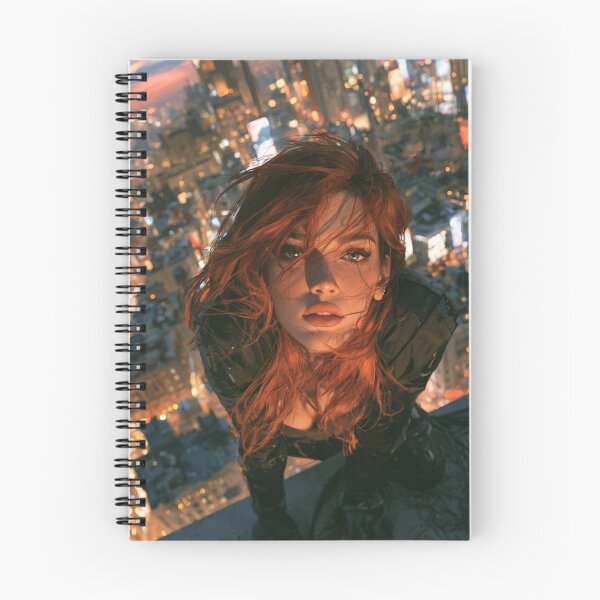 Item preview, Neon Rooftop Runner - Cyberpunk Redhead Portrait designed and sold by AxeWave.