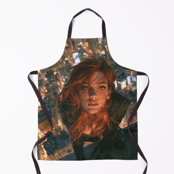 Item preview, Neon Rooftop Runner - Cyberpunk Redhead Portrait designed and sold by AxeWave.