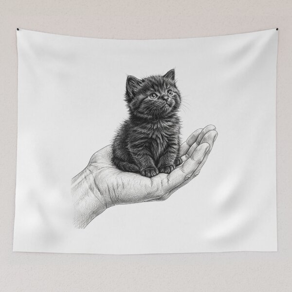 Item preview, Tiny Black Kitten On Hand - Cute Fluffy Cat designed and sold by ThePrintArt.