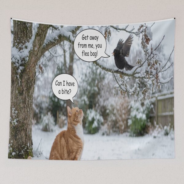 Item preview, Funny Cat and Bird Winter Snow Humor Cartoon Art designed and sold by AfresStudio.