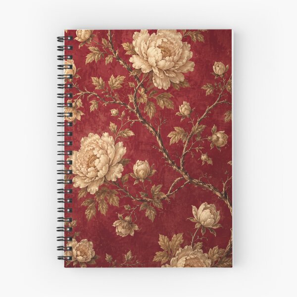 Item preview, Cream Peonies on Crimson — Vintage Wallpaper Pattern designed and sold by Bodique.