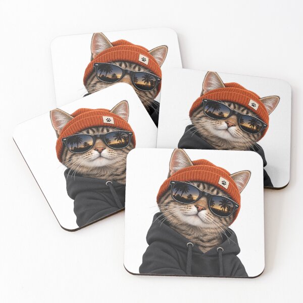 Item preview, Cool Cat Sunset – Retro Sunglasses & Beanie designed and sold by  ADBIB Design.