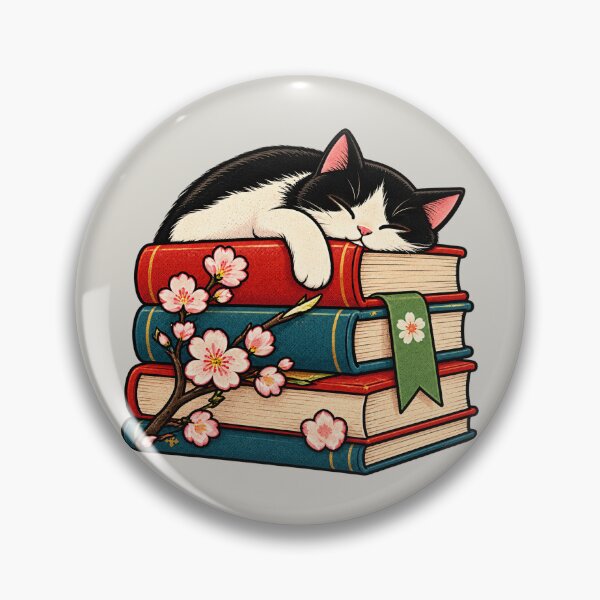 Item preview, Sleeping Cat on Cherry Blossom Books designed and sold by VictorinoArt.