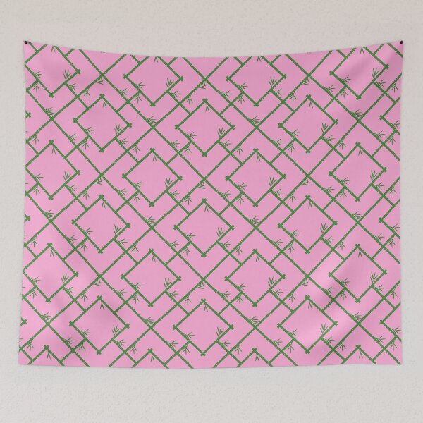 Item preview, Bamboo Chinoiserie Lattice in Light Pink + Grass Green designed and sold by YesterdayColl.