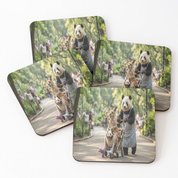 Item preview, Funny Panda Pushing Stroller with Kangaroo and Baby Panda Art designed and sold by AfresStudio.